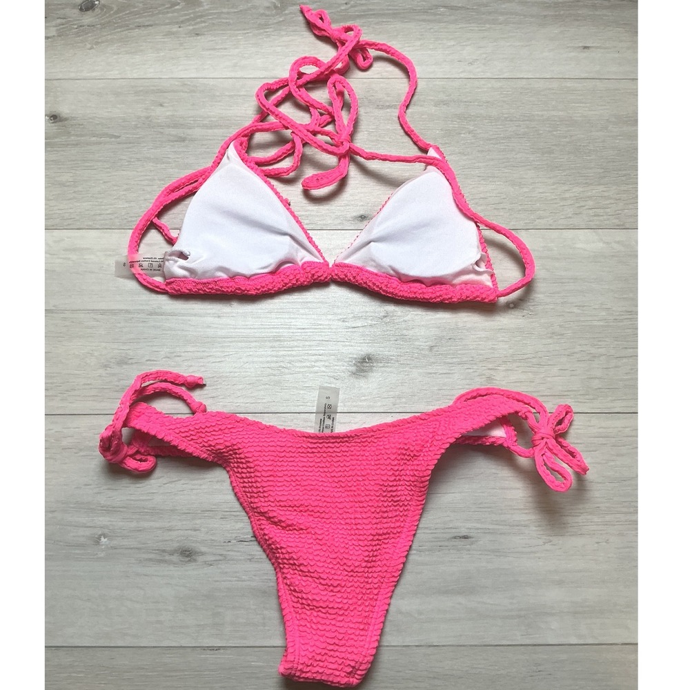 SHEIN Women's Hot Pink Bikini Set - Textured Swimwear - Picture 3 of 4